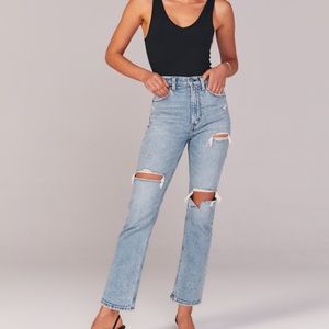 Abercrombie & Fitch Ultra High Rose Ankle Straight Jeans in Light Ripped Wash